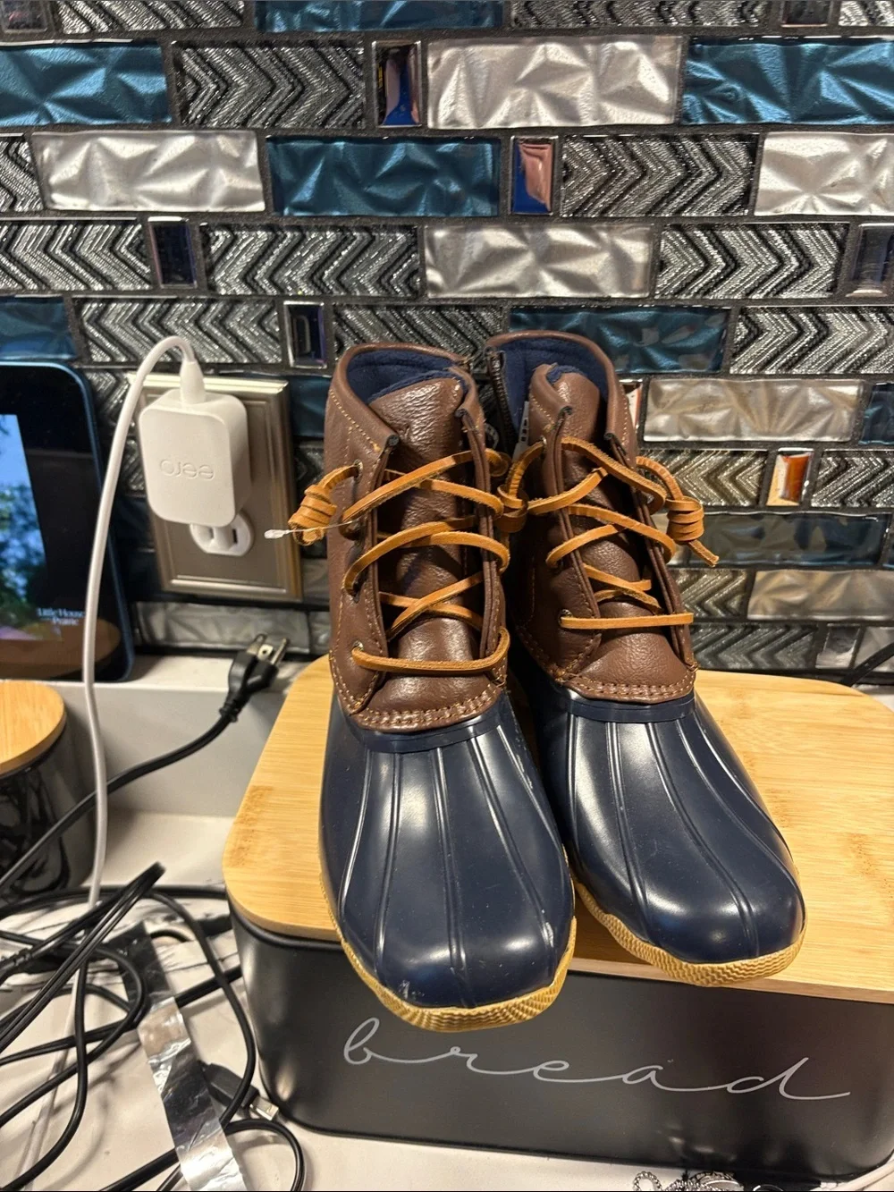 Sperry Kids Navy and Brown Lace-Up Duck Boots